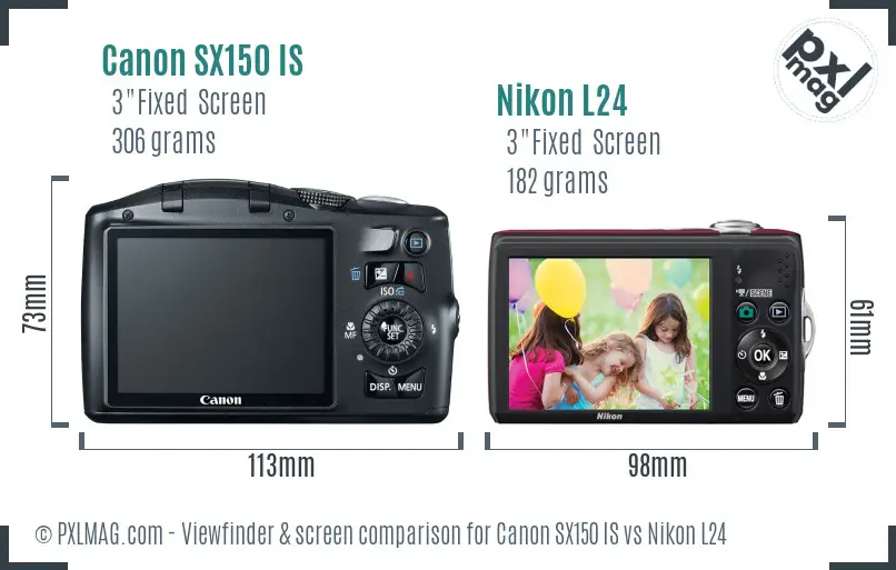 Canon SX150 IS vs Nikon L24 Screen and Viewfinder comparison