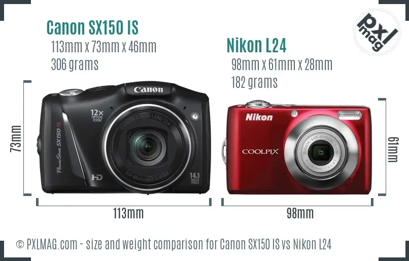 Canon SX150 IS vs Nikon L24 size comparison