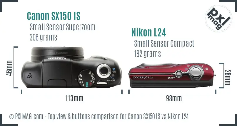 Canon SX150 IS vs Nikon L24 top view buttons comparison