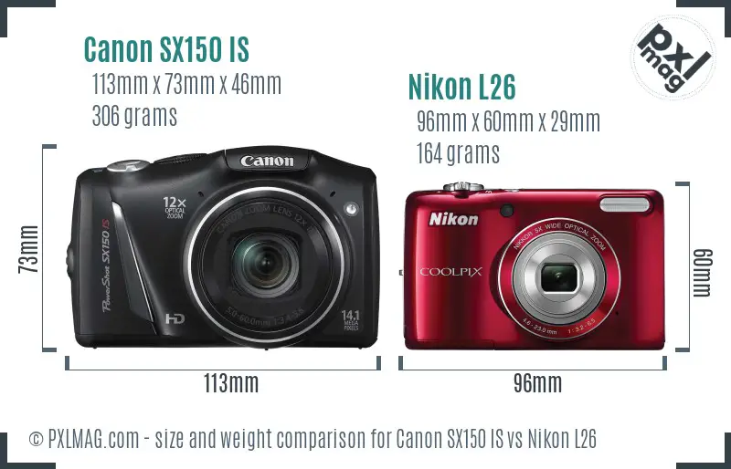 Canon SX150 IS vs Nikon L26 size comparison