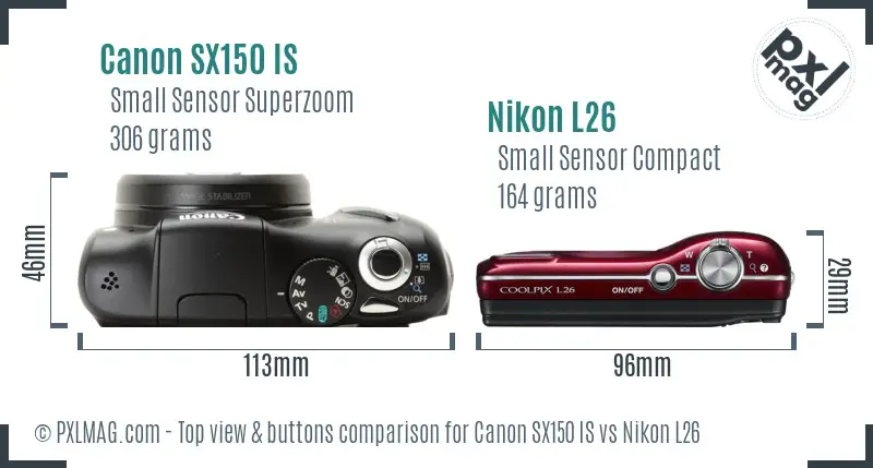 Canon SX150 IS vs Nikon L26 top view buttons comparison