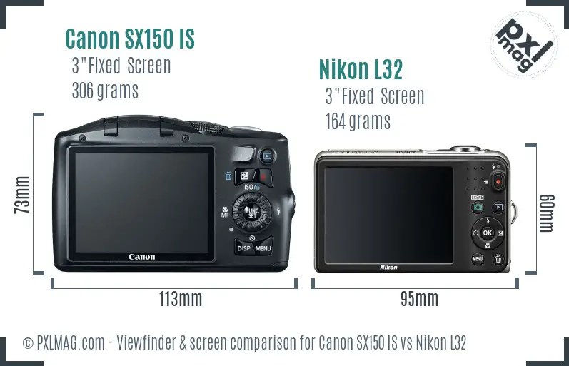 Canon SX150 IS vs Nikon L32 Screen and Viewfinder comparison