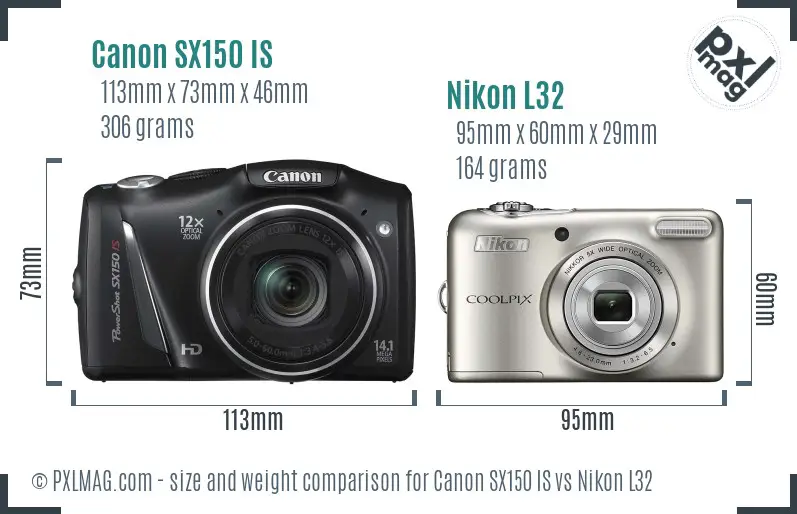 Canon SX150 IS vs Nikon L32 size comparison