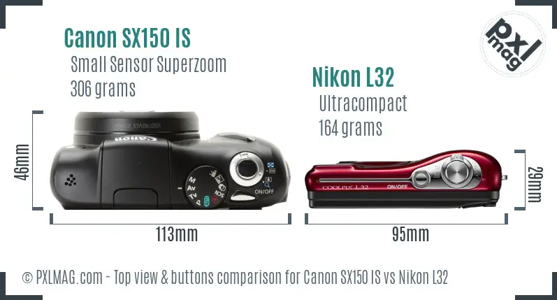 Canon SX150 IS vs Nikon L32 top view buttons comparison