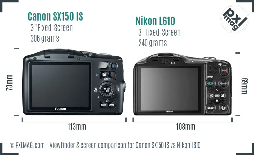 Canon SX150 IS vs Nikon L610 Screen and Viewfinder comparison