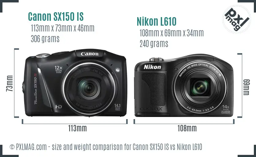 Canon SX150 IS vs Nikon L610 size comparison