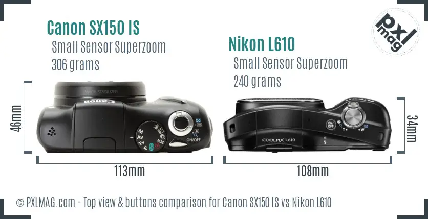 Canon SX150 IS vs Nikon L610 top view buttons comparison