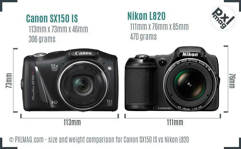 Canon SX150 IS vs Nikon L820 size comparison Canon SX150 IS vs Nikon L820 size comparison