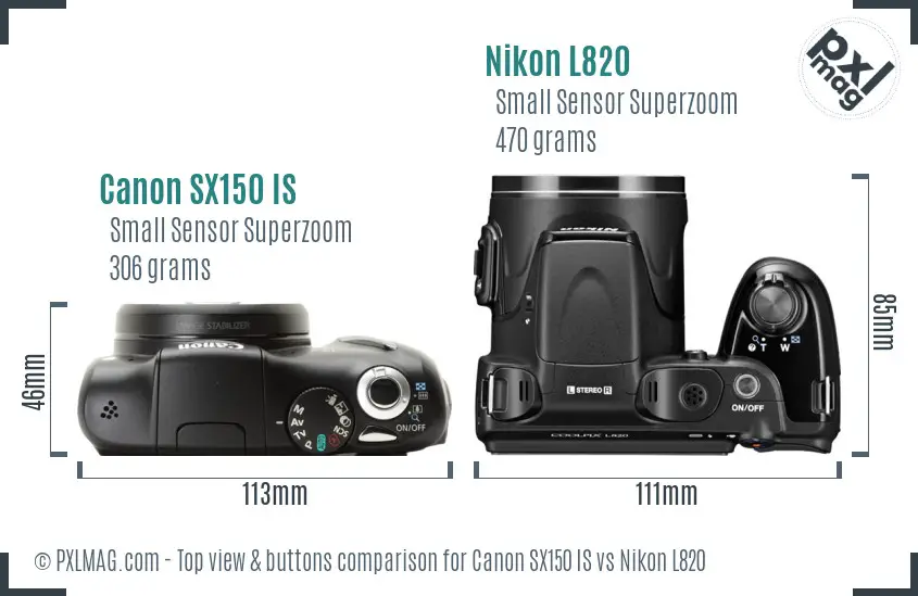 Canon SX150 IS vs Nikon L820 top view buttons comparison Canon SX150 IS vs Nikon L820 top view buttons comparison