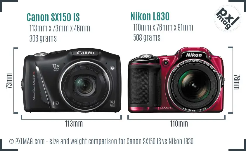 Canon SX150 IS vs Nikon L830 size comparison