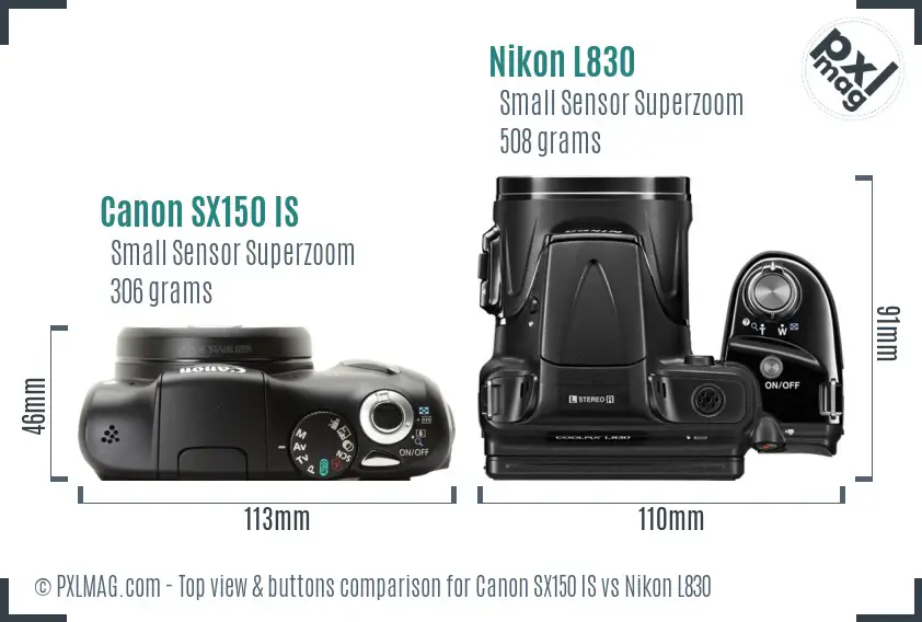 Canon SX150 IS vs Nikon L830 top view buttons comparison