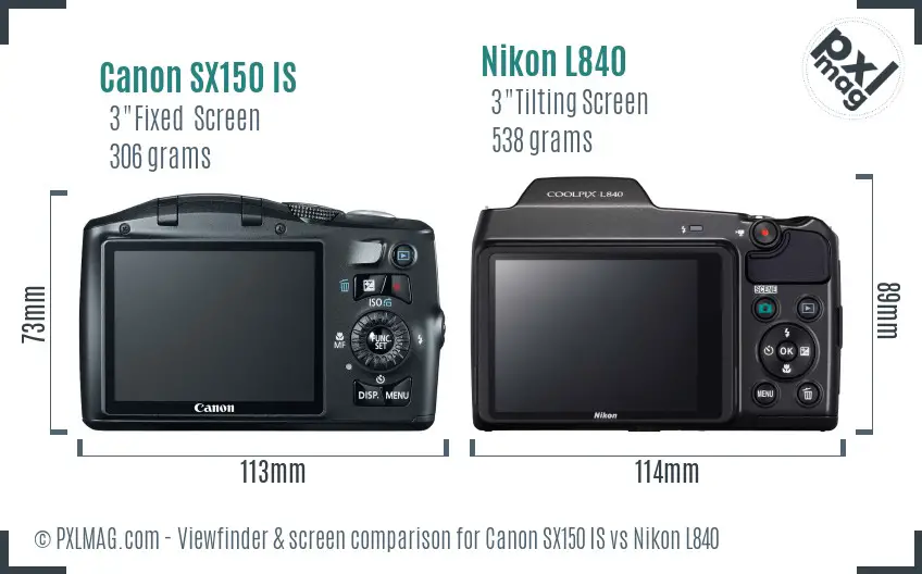Canon SX150 IS vs Nikon L840 Screen and Viewfinder comparison