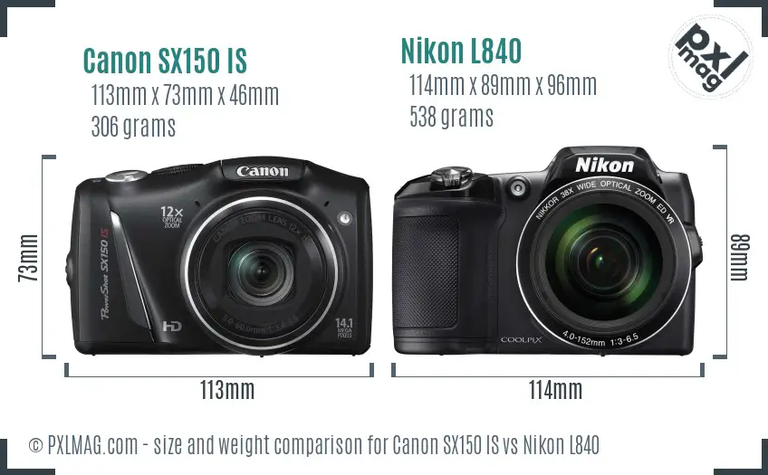 Canon SX150 IS vs Nikon L840 size comparison