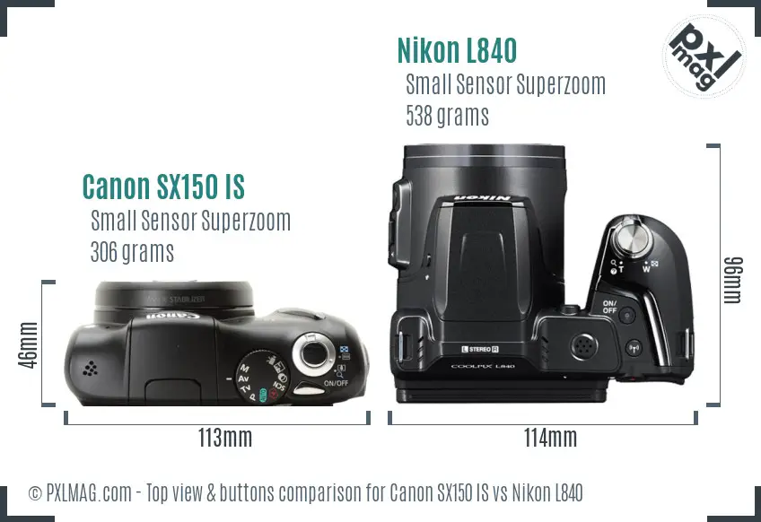 Canon SX150 IS vs Nikon L840 top view buttons comparison