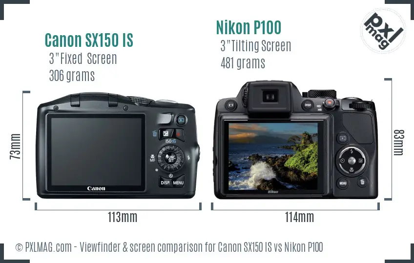 Canon SX150 IS vs Nikon P100 Screen and Viewfinder comparison