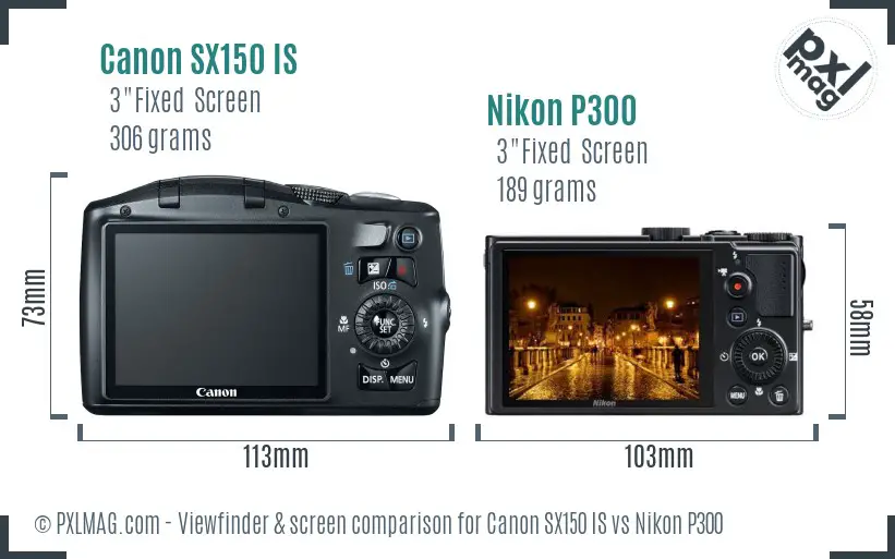 Canon SX150 IS vs Nikon P300 Screen and Viewfinder comparison