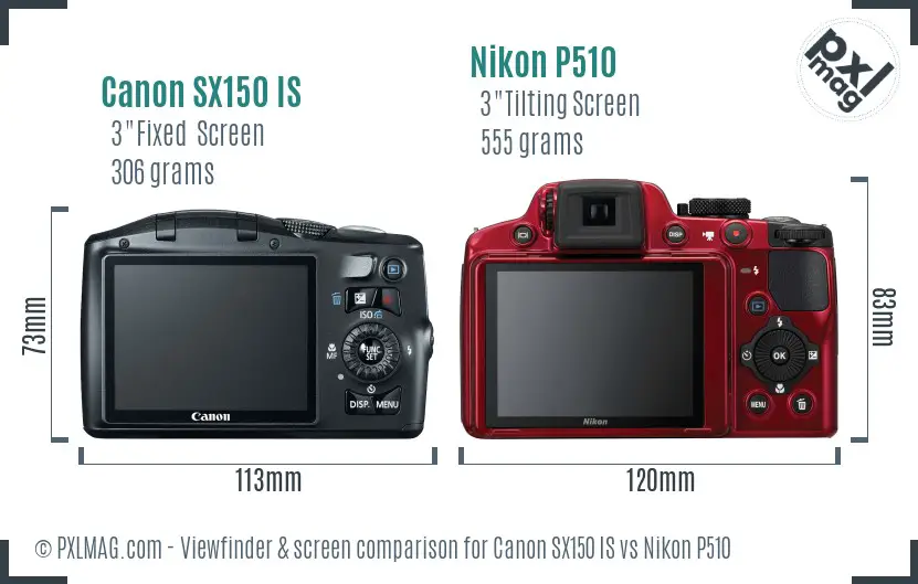 Canon SX150 IS vs Nikon P510 Screen and Viewfinder comparison