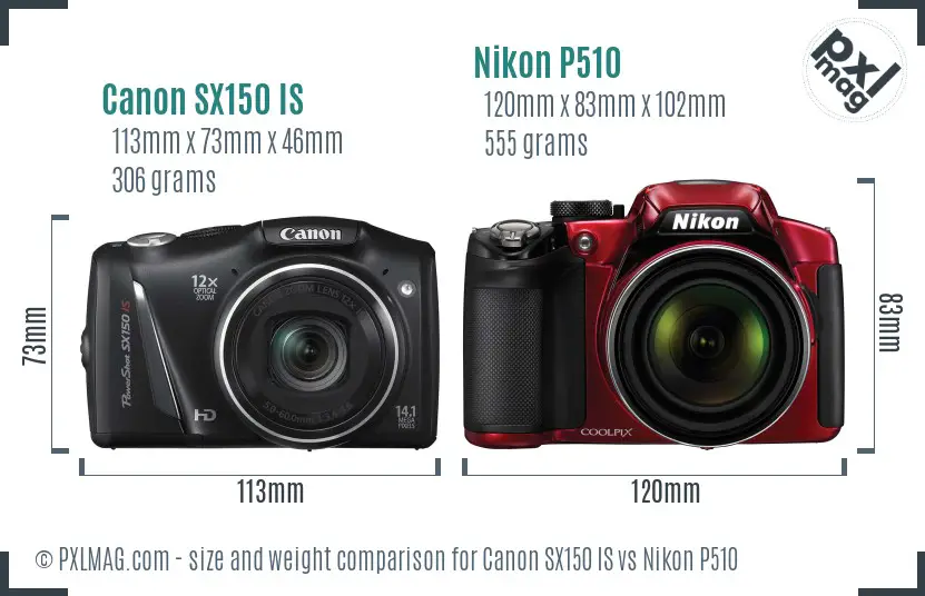 Canon SX150 IS vs Nikon P510 size comparison