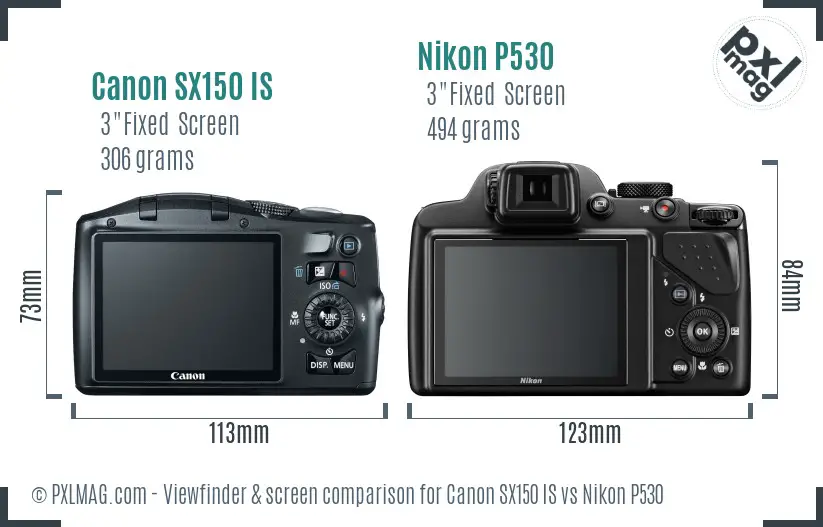 Canon SX150 IS vs Nikon P530 Screen and Viewfinder comparison