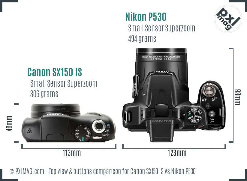 Canon SX150 IS vs Nikon P530 top view buttons comparison