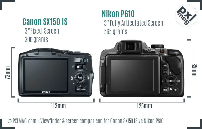 Canon SX150 IS vs Nikon P610 Screen and Viewfinder comparison Canon SX150 IS vs Nikon P610 Screen and Viewfinder comparison