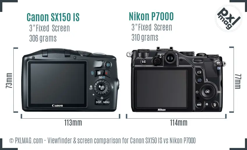 Canon SX150 IS vs Nikon P7000 Screen and Viewfinder comparison