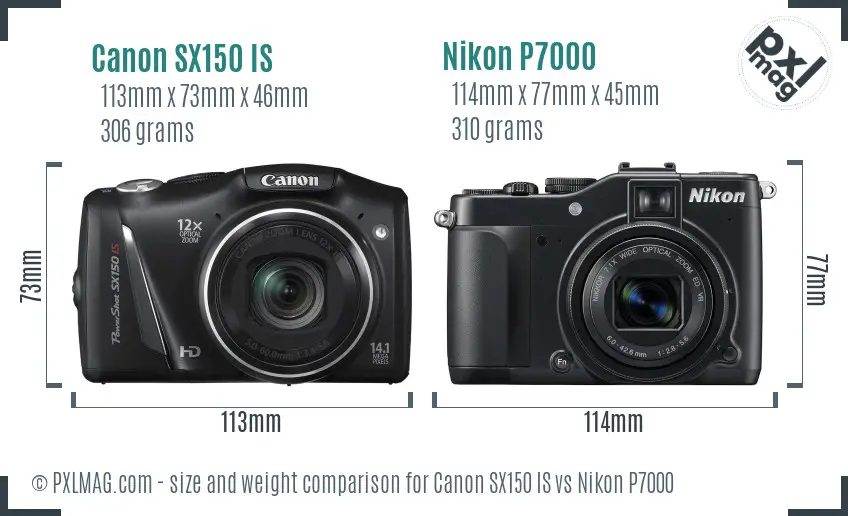 Canon SX150 IS vs Nikon P7000 size comparison