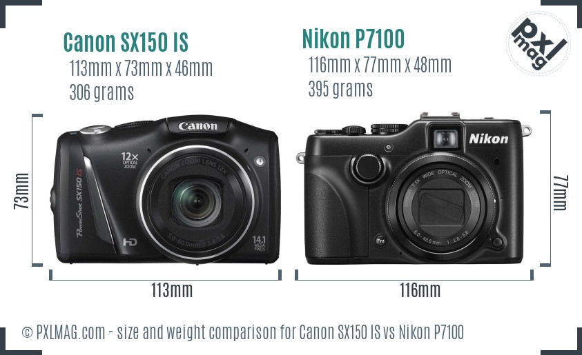 Canon SX150 IS vs Nikon P7100 size comparison