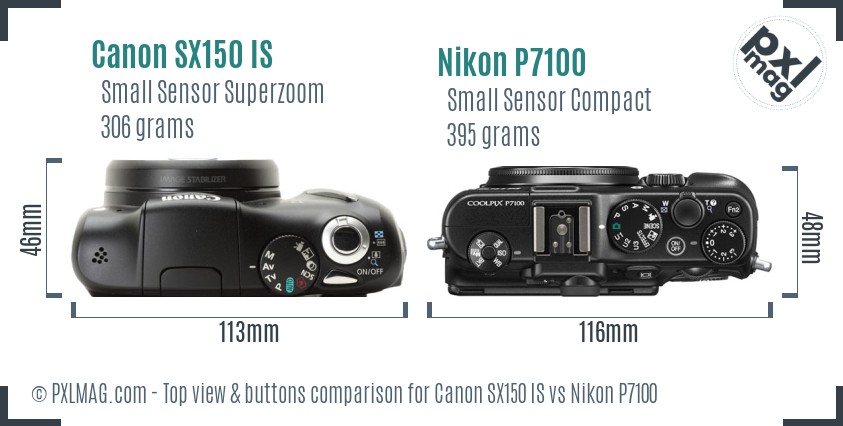 Canon SX150 IS vs Nikon P7100 top view buttons comparison