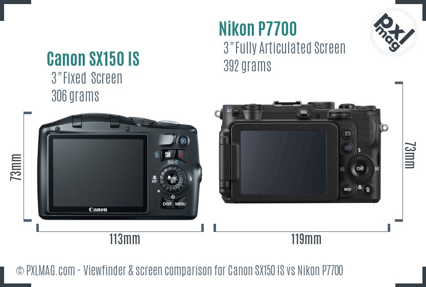 Canon SX150 IS vs Nikon P7700 Screen and Viewfinder comparison