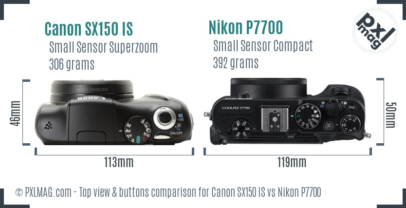 Canon SX150 IS vs Nikon P7700 top view buttons comparison