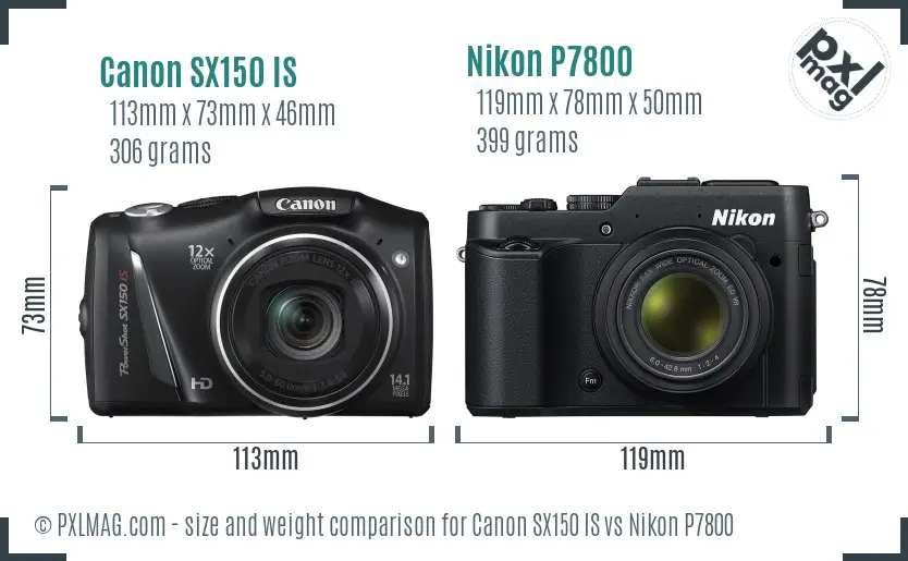 Size comparison of Canon SX150 IS and Nikon P7800