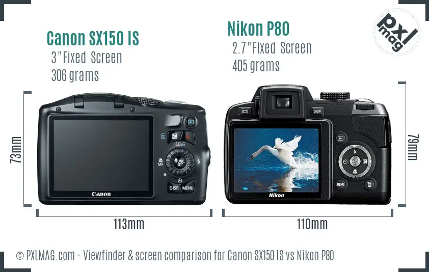 Canon SX150 IS vs Nikon P80 Screen and Viewfinder comparison