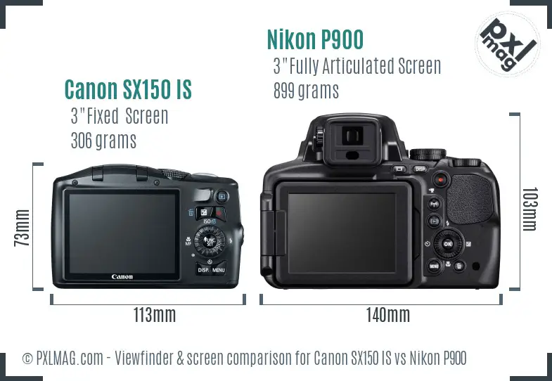 Canon SX150 IS vs Nikon P900 Screen and Viewfinder comparison