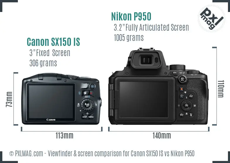 Canon SX150 IS vs Nikon P950 Screen and Viewfinder comparison
