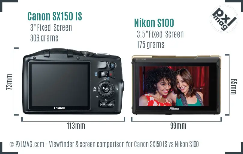 Canon SX150 IS vs Nikon S100 Screen and Viewfinder comparison