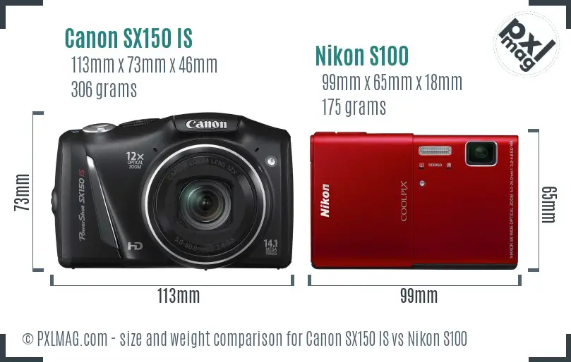 Canon SX150 IS vs Nikon S100 size comparison