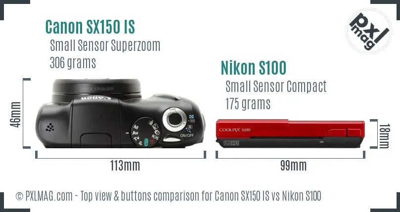 Canon SX150 IS vs Nikon S100 top view buttons comparison