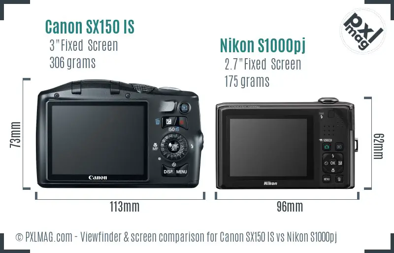 Canon SX150 IS vs Nikon S1000pj Screen and Viewfinder comparison
