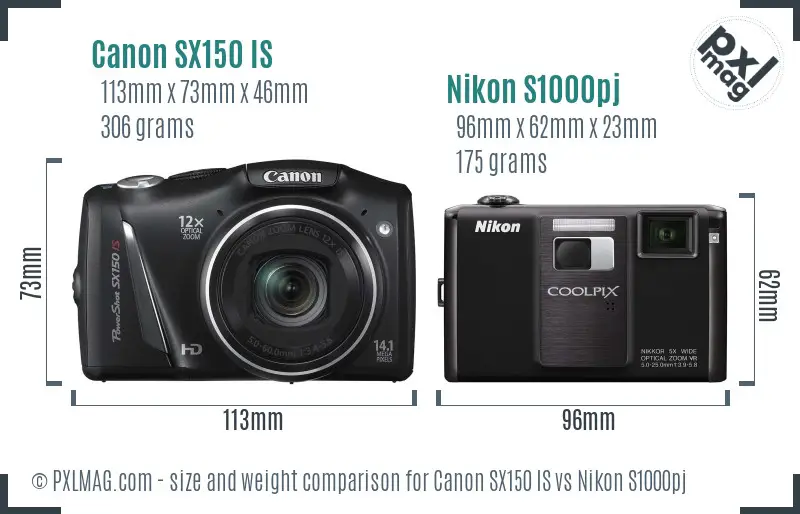Canon SX150 IS vs Nikon S1000pj size comparison