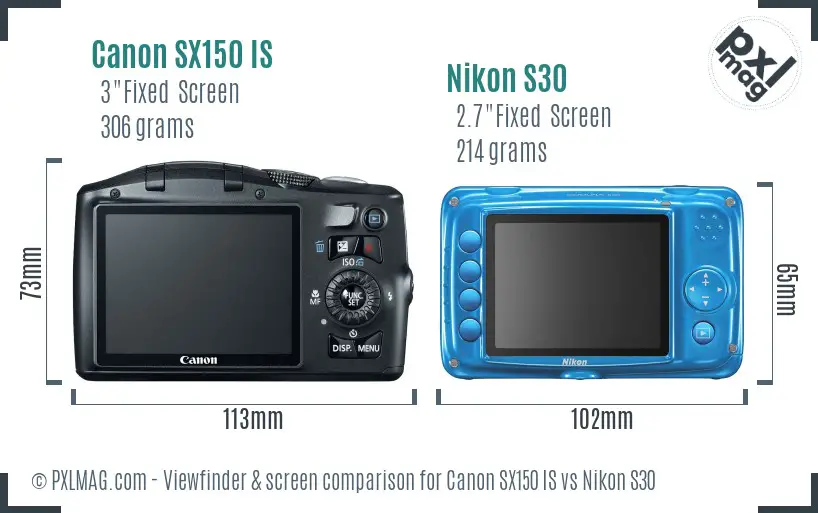 Canon SX150 IS vs Nikon S30 Screen and Viewfinder comparison
