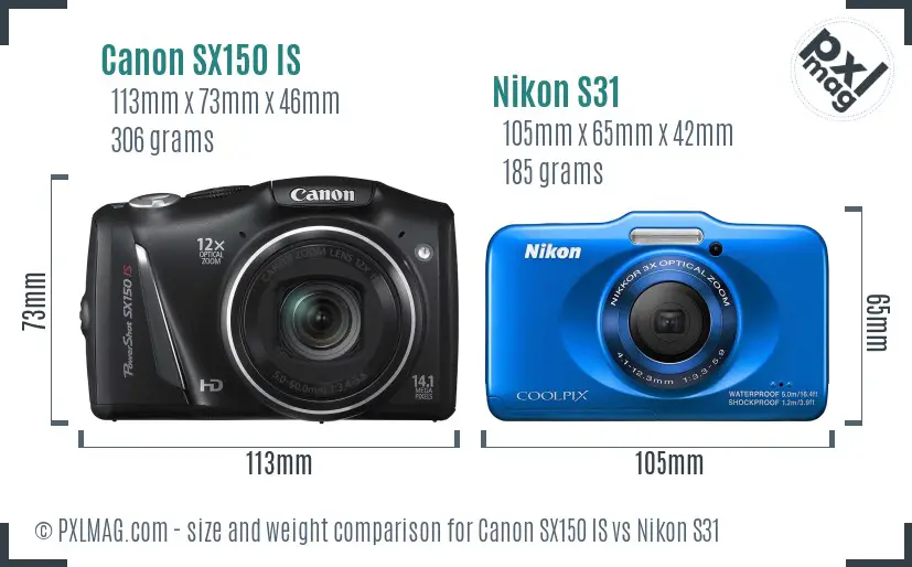 Canon SX150 IS vs Nikon S31 size comparison Canon SX150 IS vs Nikon S31 size comparison