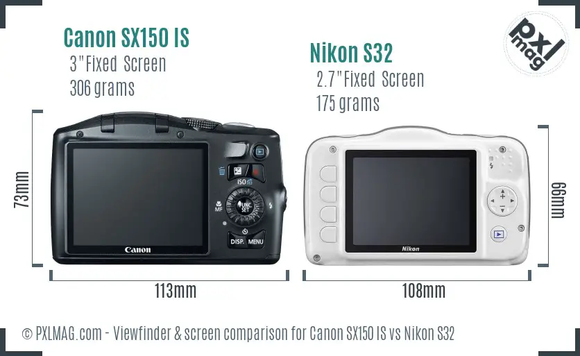 Canon SX150 IS vs Nikon S32 Screen and Viewfinder comparison Canon SX150 IS vs Nikon S32 Screen and Viewfinder comparison