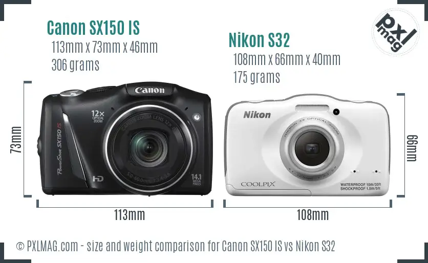 Canon SX150 IS vs Nikon S32 size comparison Canon SX150 IS vs Nikon S32 size comparison