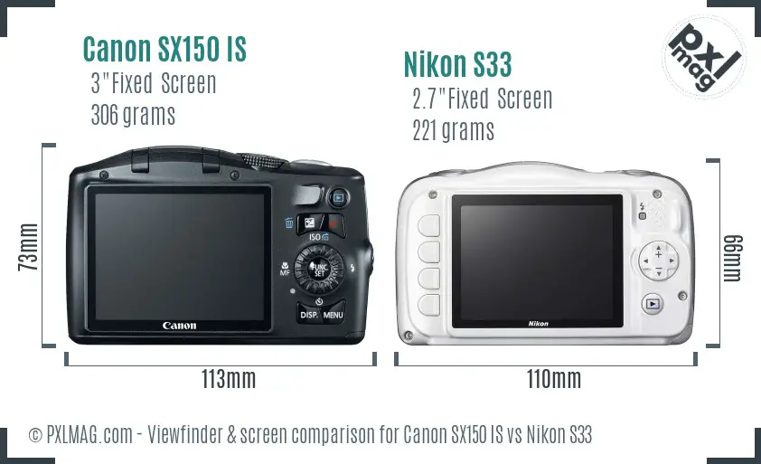 Canon SX150 IS vs Nikon S33 Screen and Viewfinder comparison