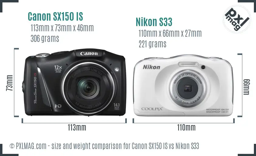 Canon SX150 IS vs Nikon S33 size comparison