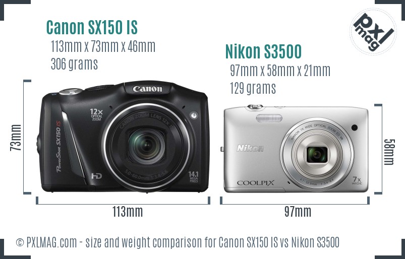 Canon SX150 IS vs Nikon S3500 size comparison Canon SX150 IS vs Nikon S3500 size comparison
