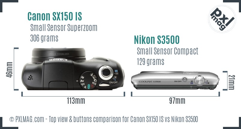 Canon SX150 IS vs Nikon S3500 top view buttons comparison
