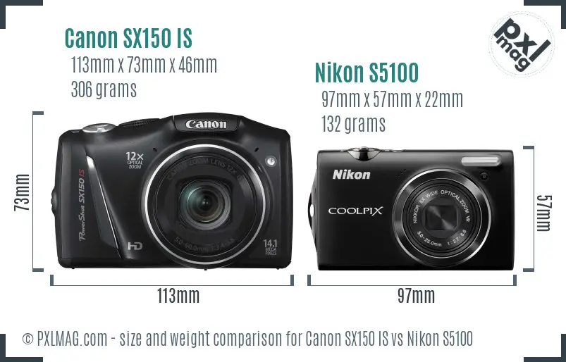 Canon SX150 IS vs Nikon S5100 size comparison Canon SX150 IS vs Nikon S5100 size comparison