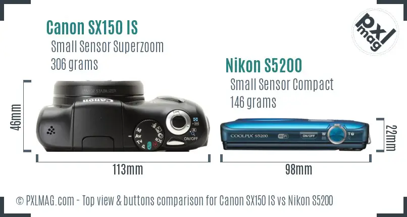 Canon SX150 IS vs Nikon S5200 top view buttons comparison
